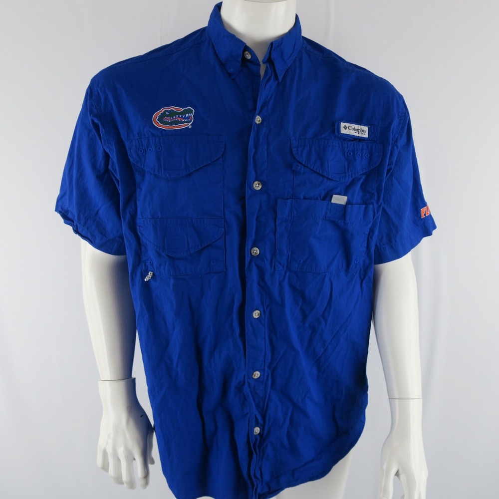 Columbia Short Sleeve PFG Florida Gators Men's Fishing‎ Vented Shirt Size M Blue